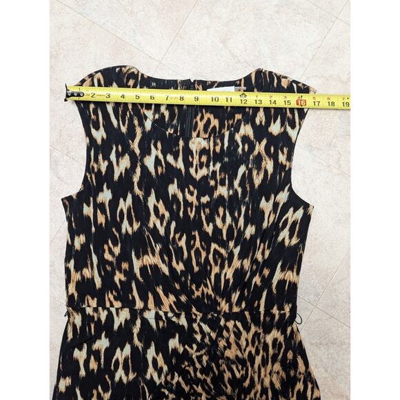 CALVIN KLEIN Leopard Print Sheath Dress Belted Black/Brown Size 10 Faux Wrap - Picture 9 of 11